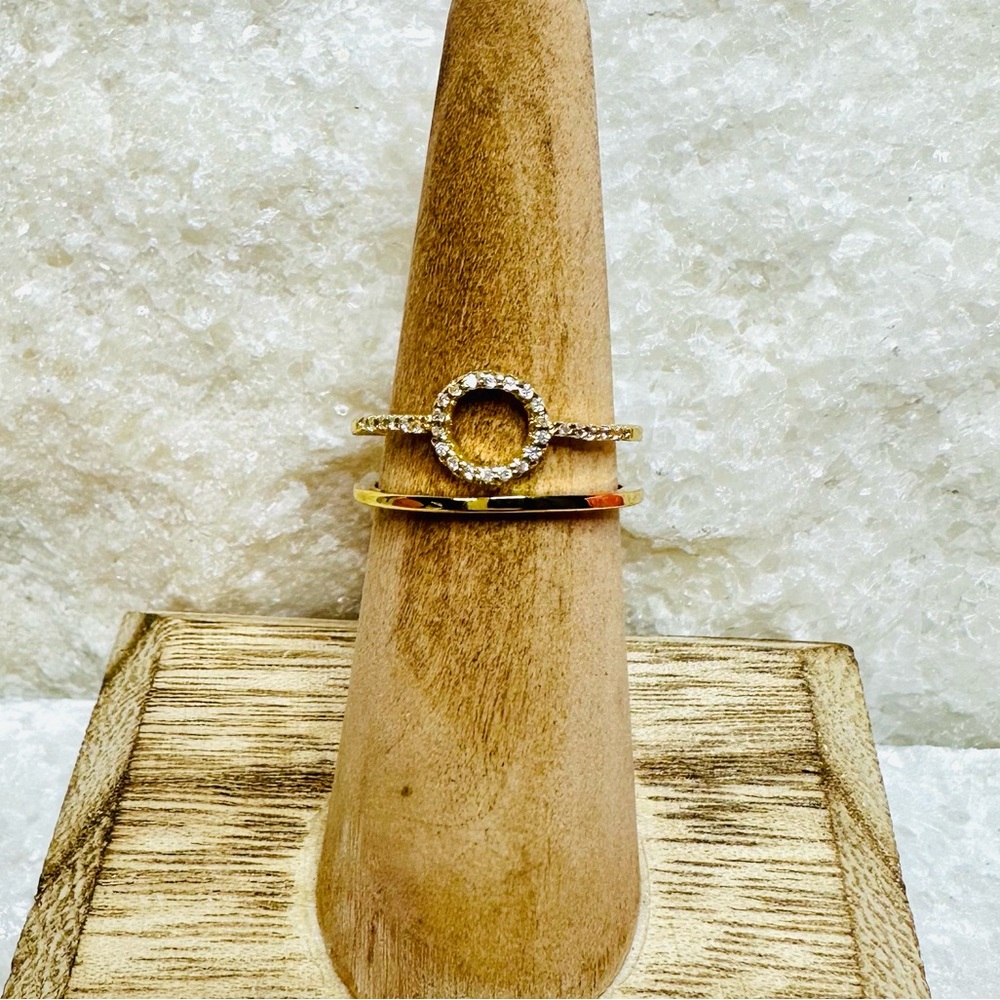EUC Jules Smith 14k Yellow Gold Micro Pave CZ Halo Cuff Ring - Picture 6 of 12